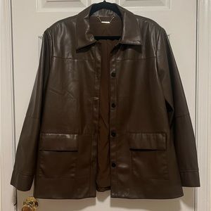 brown leather coat